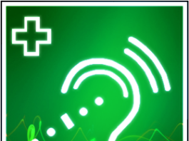 Signs of Life Auditory hearing aid symbol and defibrilator symbol fused together