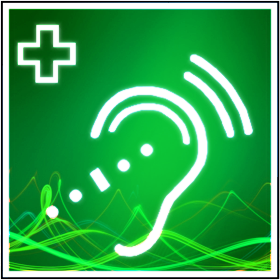 Logo Auditory hearing aid symbol and defibrilator symbol fused together